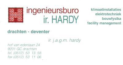 Visitekaartje van Ingenieursburo Hardy in Drachten, ingestuurd door Gerard Hardy, november 2008