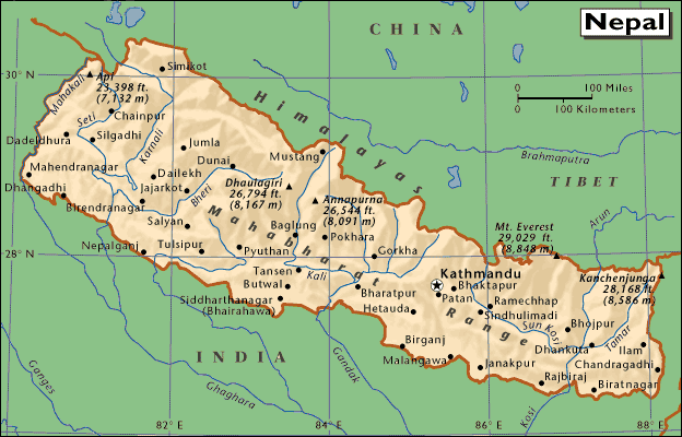 kaart Koninkrijk Nepal